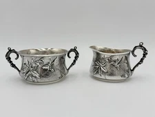Dominick & Haff Sterling Silver Japanesque Aesthetic Pond Lily Sugar Creamer Set