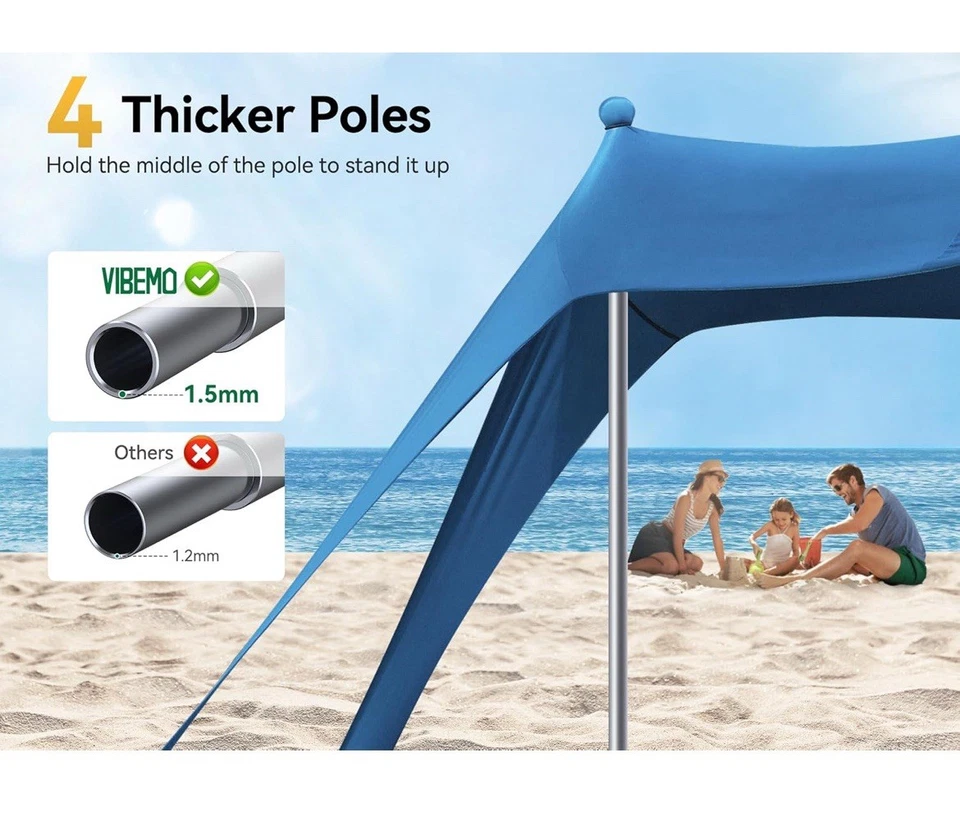 10x10 Pop Up Beach Tent Sun Shelter UPF50+, Ground Pegs and Stability Poles - Image 3 of 4