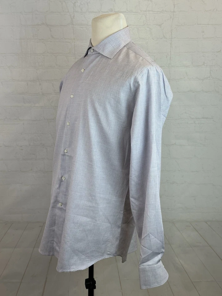 Canali Италии мужской фиолетовый клетку 100% хлопок платье рубашка 17-43 36/37 сделано в Италии - Изображение 2 из 4