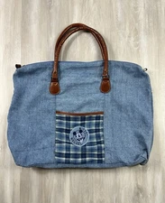 Vintage Mickey Mouse Mickey Unlimited Denim Tote Duffle Leather Straps Bag 90s