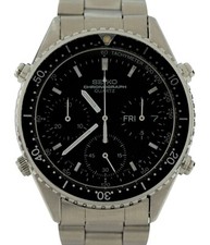 Seiko 37mm Men's Black Dial Chronograph Day-Date Quartz Diver Watch! 7A38-6040!