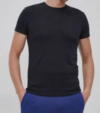 $50 Paul Smith Men's Black Cotton Jersey Ribbed Logo Crew Neck T-Shirt Size S