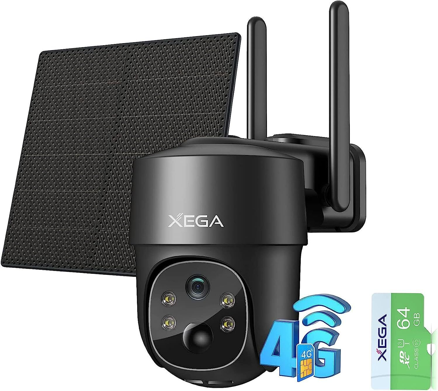 Xega 4G LTE Cellular Security Camera Solar with SIM Card & 64GB SD Card - XG-02