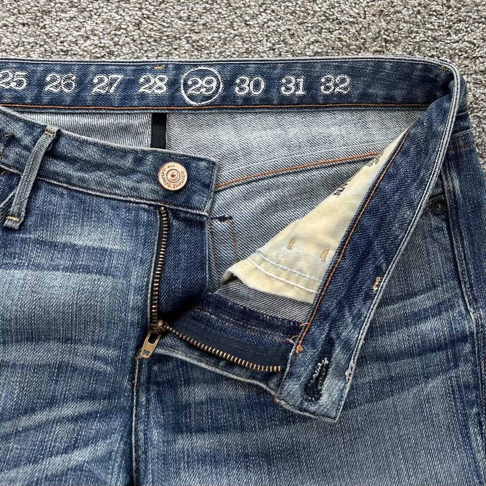 Jeans feminino Earnest costurado 29 azul Harlan corte reto Morrissey lavagem bigode - Imagem 3 de 4