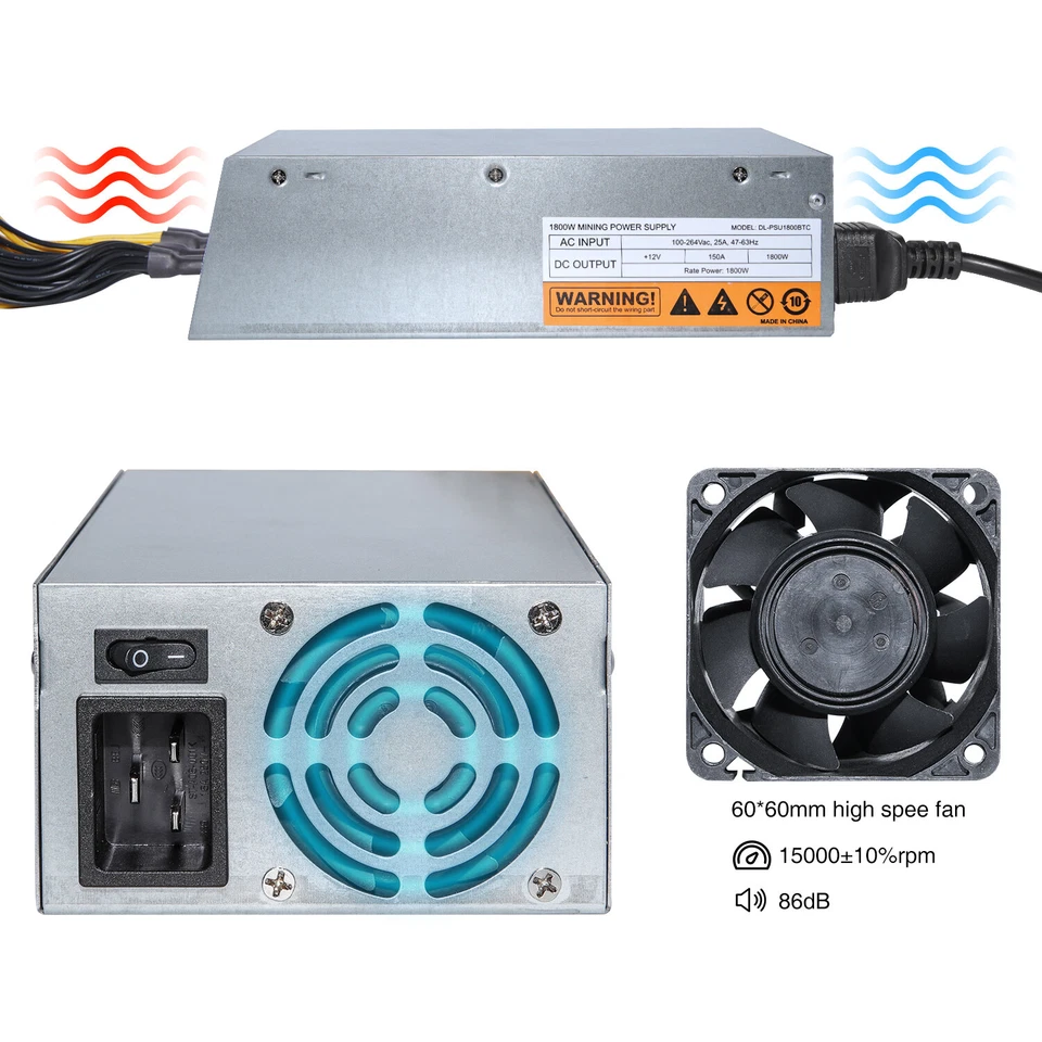 2000w Mining Power Supply Modular PSU for ETH/BTC Miner 110V (100~264v) AC 2U - Image 4 of 4