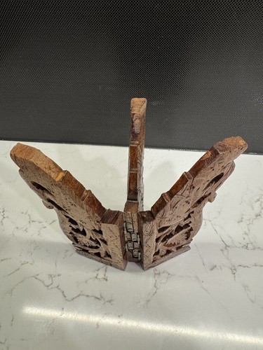 Vintage Handcarved Indonesian Wooden Floral Plant Stand Folding Trifold Stand - Picture 5 of 8
