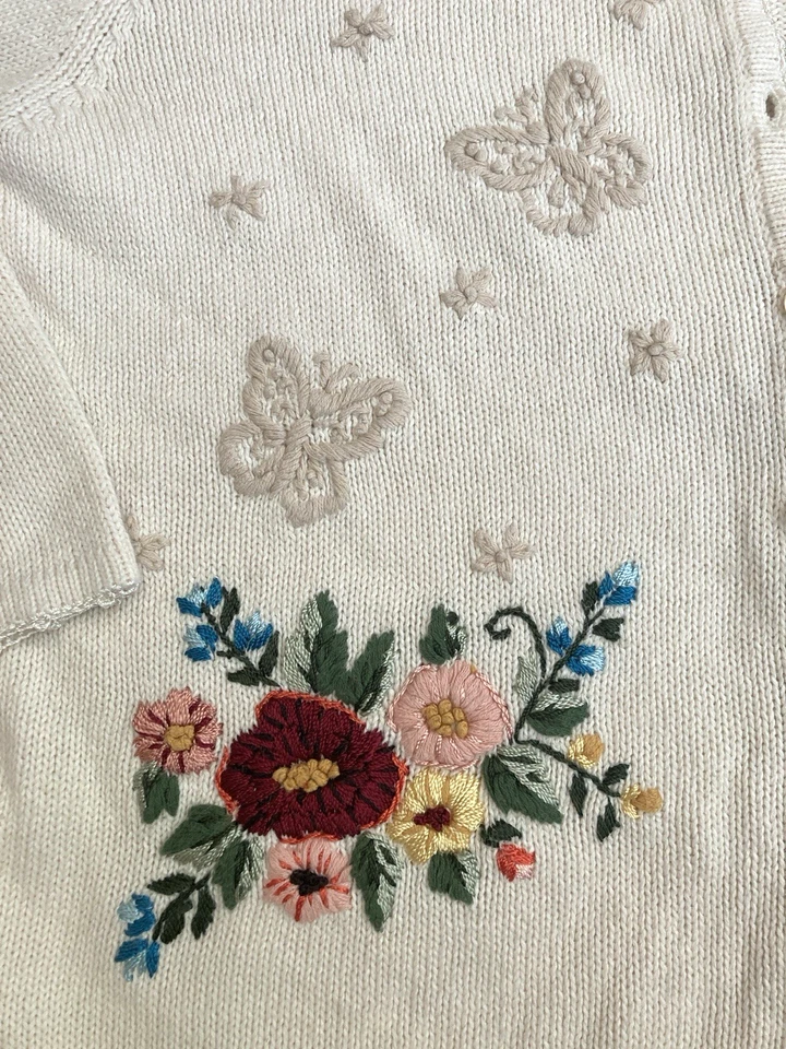 Винтажный женский вышитый кардиган хлопок/вискоза 1970-е размер большой. Новый - Изображение 2 из 3