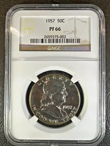 1957 FRANKLIN Half Dollar * NGC PF66 * UNCIRCULATED PROOF * Brown Label "TONED"
