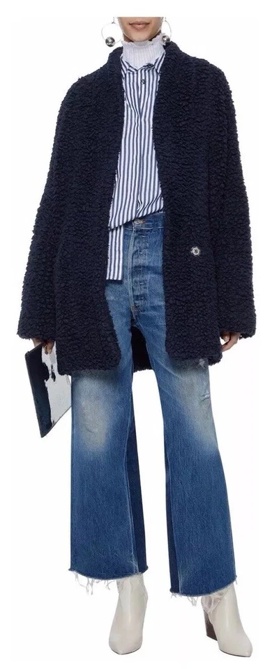 Chaqueta Iro imitación piel de oveja Piacie de gran tamaño azul marino a presión frontal bolsillos pesados talla 34