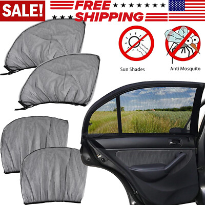 4Pcs Car Window Screen Mesh Cover Privacy Mosquito Bugs Net Sun UV Protection