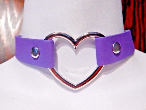 PASTEL PURPLE HEART RING COLLAR choker punk necklace veggie vinyl lavender 4B