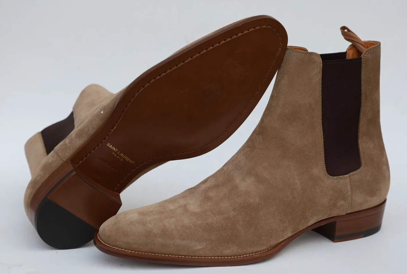 Stivali Chelsea Saint Laurent Wyatt taglia 45 US 12 in pelle scamosciata marrone Sigaro