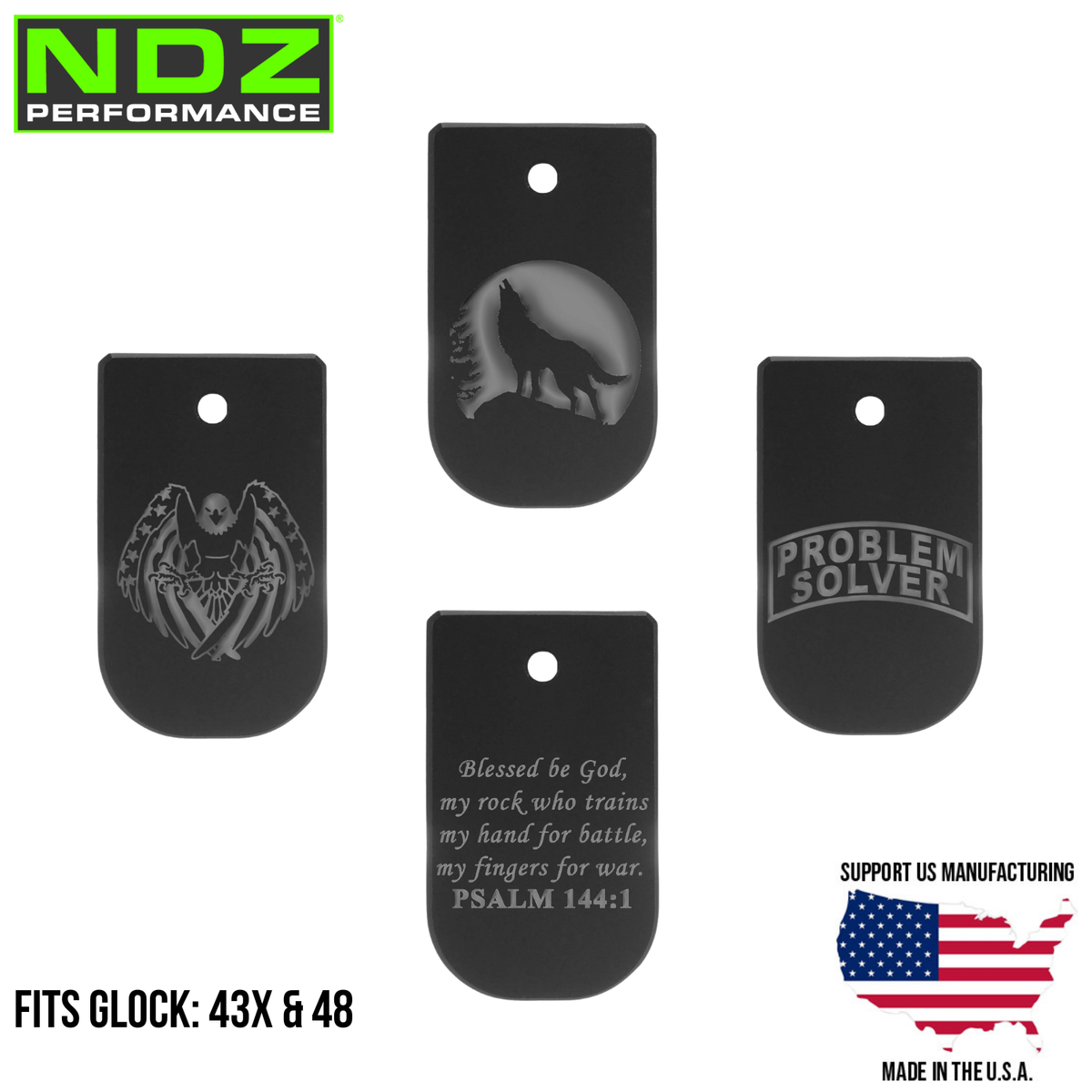 NDZ Glock 43X 48 Magazine Base Plate Aluminum Black, Silver Color
