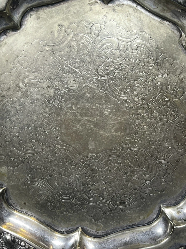 "Antiguo plato de pedestal plateado Sheffield Inglaterra con patas uvas 9,25""" Foto 3 de 4