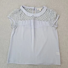 Lauren Conrad Blouse Light Blue Cap Sleeve Lace Top Sheer Womens Size Small