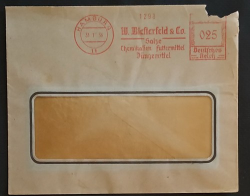 334 GERMANY 1936 HAMBURG METER CANCEL ON COVER (#792)