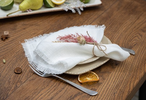 Napkins-Pure 100% Linen , Rustic Party Dinner Fringed Fabric Napkins Handmade - Picture 28 of 132