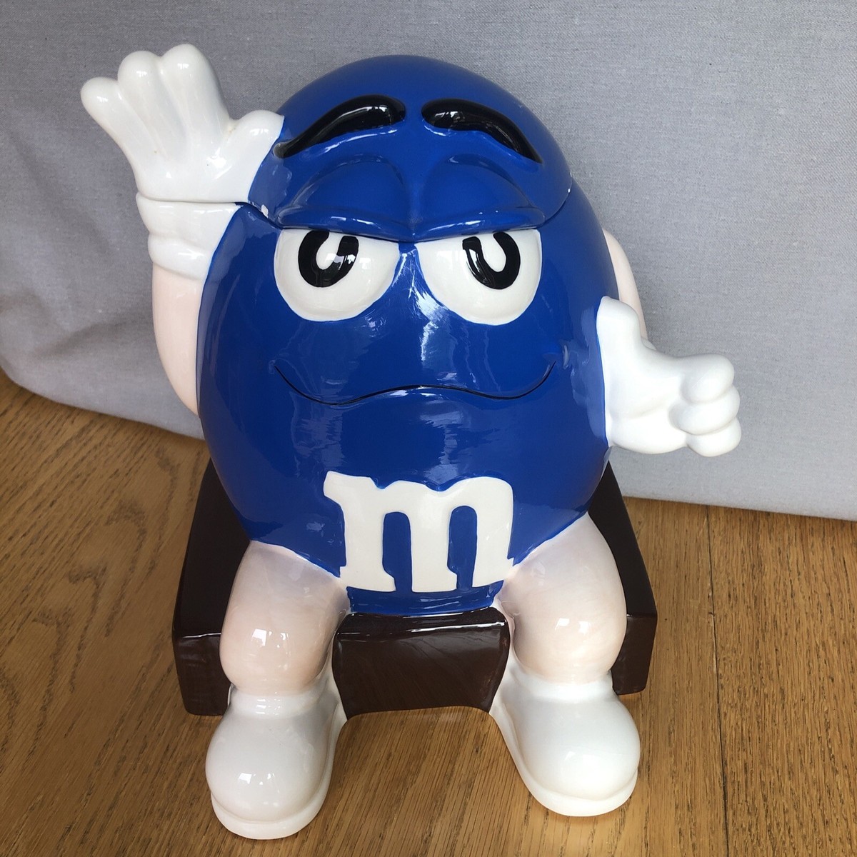 Collectible BLUE M&M Cookie Candy Jar Waving Almond M&M Large