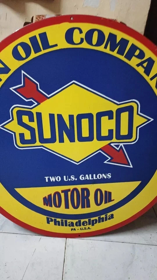 Sunoco Motor oil  Porcelain Enamel Heavy Metal Sign 30 Inches Double  Side - Image 2 of 4