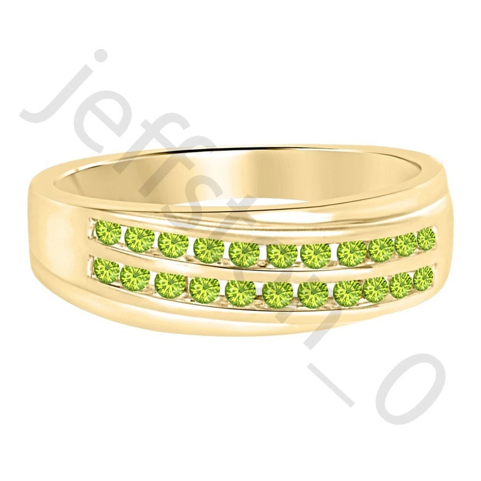 Anel masculino de aliança de casamento 0,90 ctw peridoto criado ouro amarelo 14K com mais de duas fileiras - Imagem 2 de 4