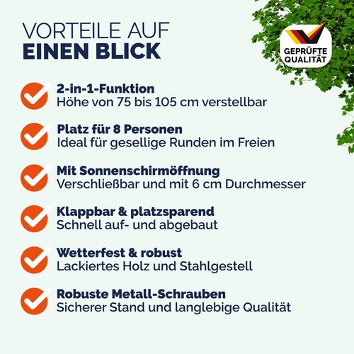 Partytisch Stehtisch Buffettisch 170 cm Klappbar Holz Höhenverstellbar Bartisch - Bild 8 von 9