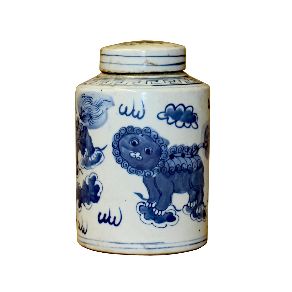 Chinese Blue White Ceramic Foo Dogs Lions Graphic Container Urn Jar ws813S Chinese Blue White Ceramic Foo Dogs Lions Graphic Container Urn Jar ws813S