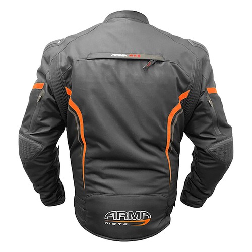 ARMR Moto Harada R Textile Waterproof Motorcycle Motorbike Jacket Black Orange - Picture 2 of 2