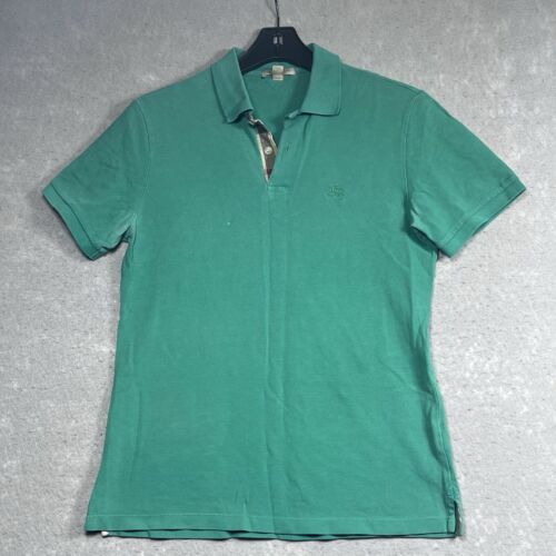 Burberry Brit Polo Shirt Men’s Medium Green W/ Nova Check Collar Short Sleeve