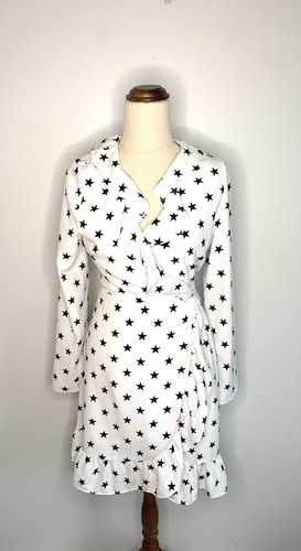 Black Polka Dot Wrap Frill Dress - Size 