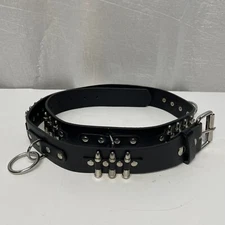 Gothic Black Studded Leather Belt with Metal Rings Alternative Fashion XL