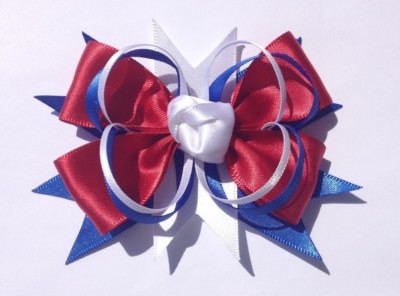 Red White Blue Royal Wedding Satin Hair Bow Alligator Clip Badge