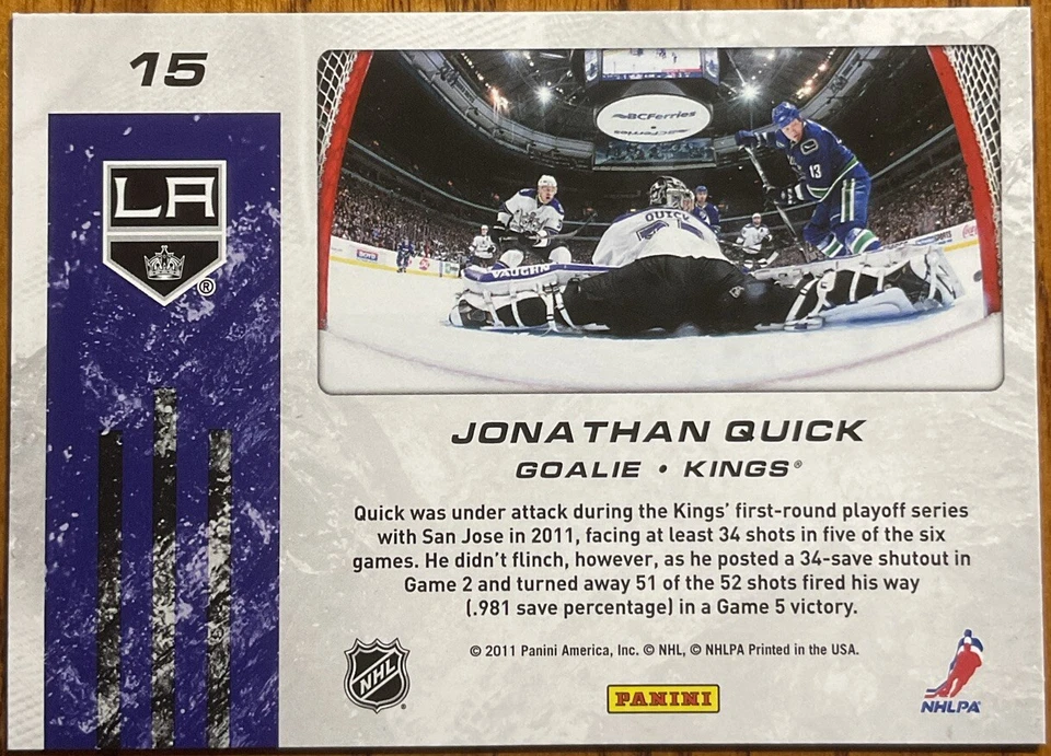 2011-12 Score Net Cam Jonathan Quick #15 Los Angeles Kings - Image 2 of 2