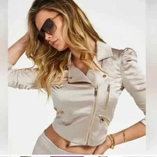 GENERATION LOVE JAX CHAMPAGNE SATIN MOTO JACKET SZ M NWOT $350