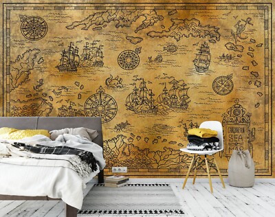3D Vintage World Map ZHUA943 Wallpaper Wall Murals Removable Self-adhesive Ann