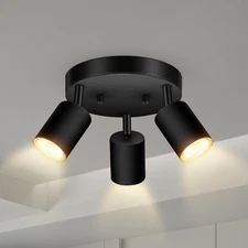 3 Light Track Lighting Fixtures Ceiling, Matte Black round Directional Ceiling S