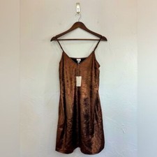NEW Brown Metallic Festival Slip Mini Dress Shimmer Y2K 90s Sexy Spaghetti Strap