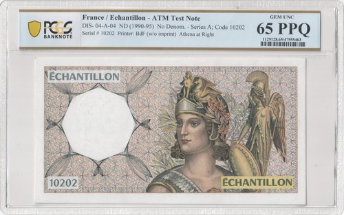 France (1990-95) Code 10202 Echantillon ATM Test Note PCGS Gem UNC 65 PPQ