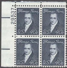 US Stamps plate BlockScott 1292 MNH Plate Block Thomas  Paine 1973 Free 🚢 Ping