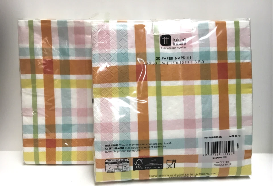 pack of 2 Party Napkins 20 count each 13 x 13 in 3 Ply, Plaid New in package - Image 2 of 2