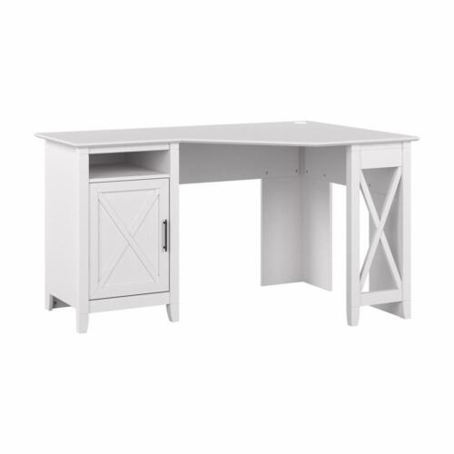 Bush Furniture Key West 54W Corner Computer Desk with Storage in Pure White Oak