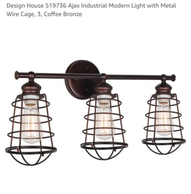 Design House 519736 Ajax Industrial Modern Light with Metal Wire Cage, 3, Coffee