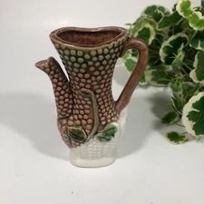 Vintage Japan Brown Small Bud Vase Faux Pitcher Hobnail Textured Dots 4.5 inches