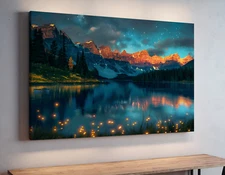 Firefly Lake - Mystical Evening Landscape, Stretched Canvas Print, Ready To Hang