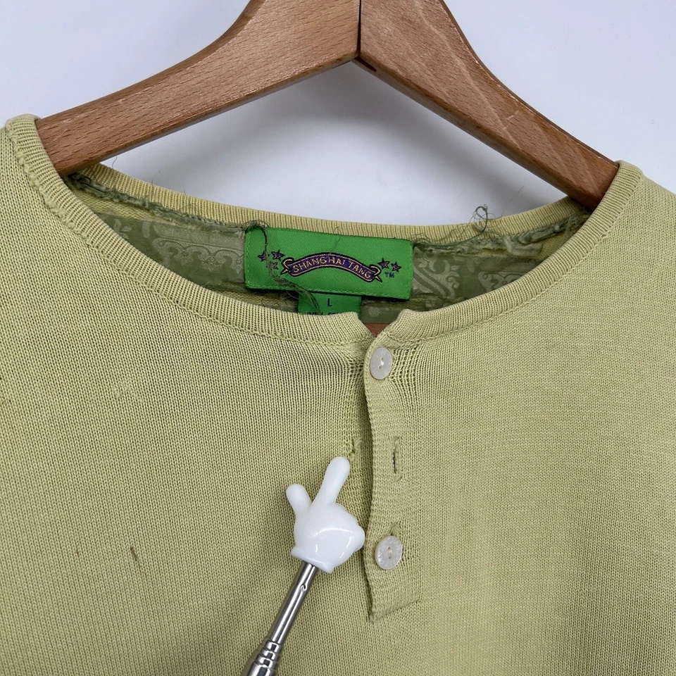 Suéter Shanghai Tang Mujer Grande Amarillo Henley Pullover Algodón Foto 3 de 4