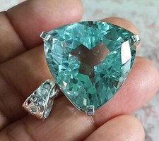90 Ct Trillion Aquamarine Natural Topaz 925 Solid Silver Pendant Loose Gemstone