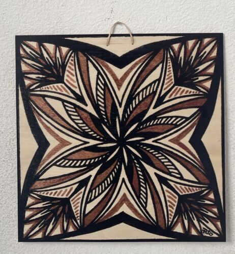 Samoan Siapo Tapa Wood Print 12x12 inch - Picture 1 of 1