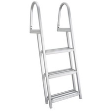 RecPro 3 Step Angled Aluminum Pontoon Dock and Boat Boarding Ladder, Silver
