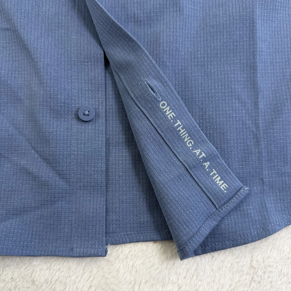 Lululemon Airing Easy Short Sleeve Shirt Blue Grid Button-Up Mens Medium Stretch - Image 4 of 4