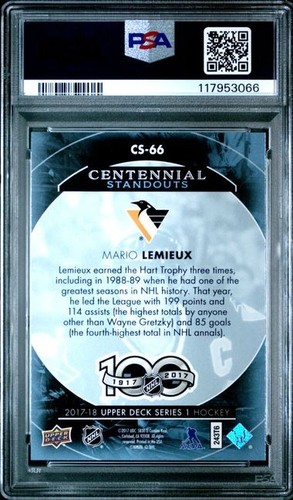 2017-18 Upper Deck Centennial Standouts Mario Lemieux #CS-66 HOF PSA 9 - Picture 2 of 2