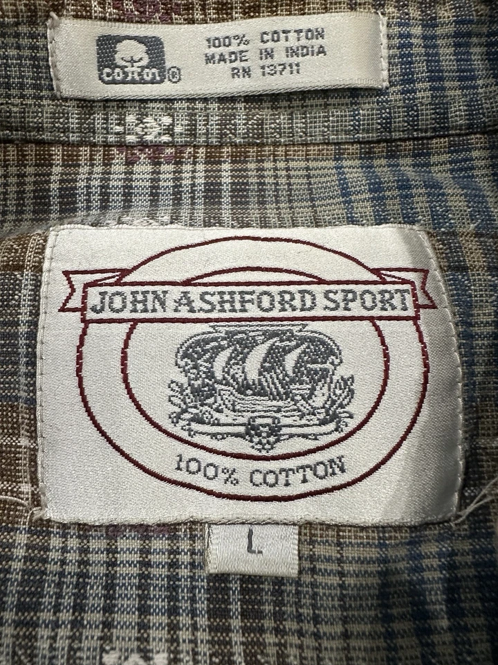 Camisa De Colección John Ashford Hombres Grande Marrón Texturizada Años 90 Manga Larga Oxford Tribal Foto 4 de 4